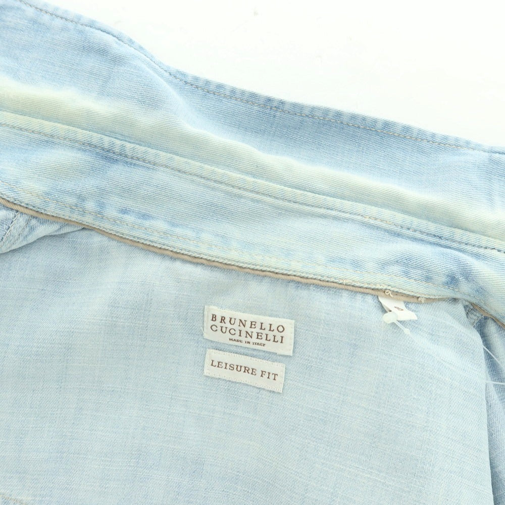 【中古】ブルネロクチネリ Brunello Cucinelli コットン デニム ウエスタンシャツ ライトブルー【 S 】【 状態ランクD 】【 メンズ 】