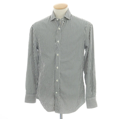 【中古】ブルネロクチネリ Brunello Cucinelli コットン ストライプ ワイドカラー カジュアルシャツ ブラックxホワイト【サイズS】【 状態ランクC 】【 メンズ 】