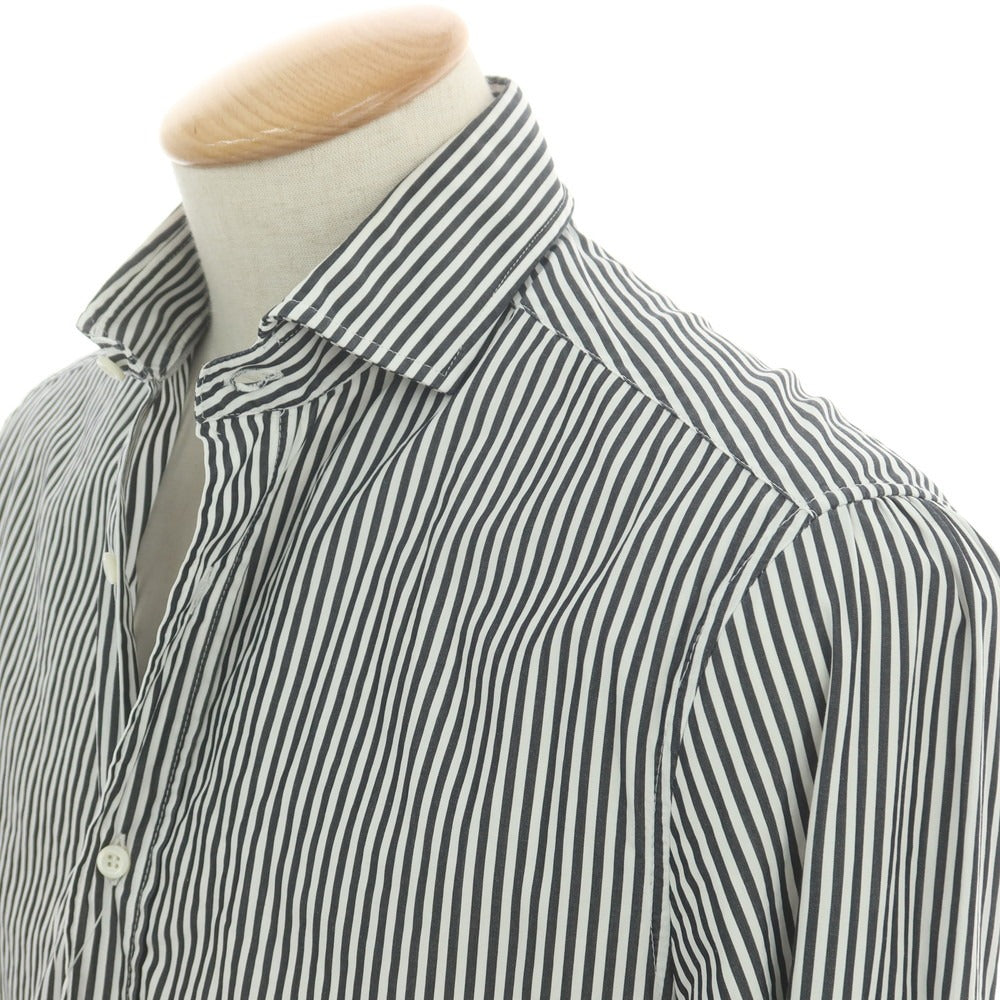 【中古】ブルネロクチネリ Brunello Cucinelli コットン ストライプ ワイドカラー カジュアルシャツ ブラックxホワイト【サイズS】【 状態ランクC 】【 メンズ 】