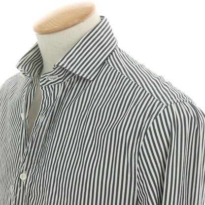 【中古】ブルネロクチネリ Brunello Cucinelli コットン ストライプ ワイドカラー カジュアルシャツ ブラックxホワイト【サイズS】【 状態ランクC 】【 メンズ 】