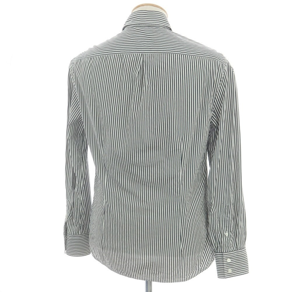 【中古】ブルネロクチネリ Brunello Cucinelli コットン ストライプ ワイドカラー カジュアルシャツ ブラックxホワイト【サイズS】【 状態ランクC 】【 メンズ 】