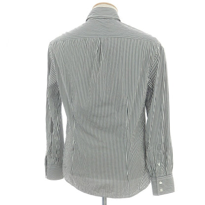 【中古】ブルネロクチネリ Brunello Cucinelli コットン ストライプ ワイドカラー カジュアルシャツ ブラックxホワイト【サイズS】【 状態ランクC 】【 メンズ 】