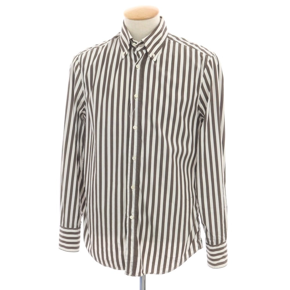 【中古】ブルネロクチネリ Brunello Cucinelli コットン ストライプ ボタンダウン カジュアルシャツ ブラウンxホワイト【サイズS】【 状態ランクD 】【 メンズ 】