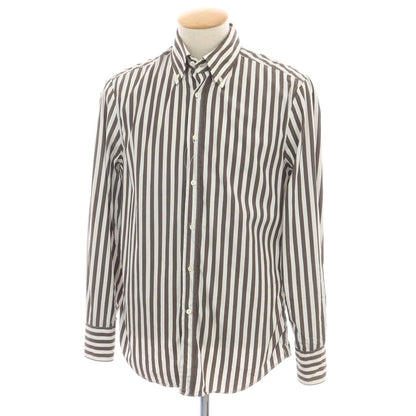 【中古】ブルネロクチネリ Brunello Cucinelli コットン ストライプ ボタンダウン カジュアルシャツ ブラウンxホワイト【サイズS】【 状態ランクD 】【 メンズ 】
