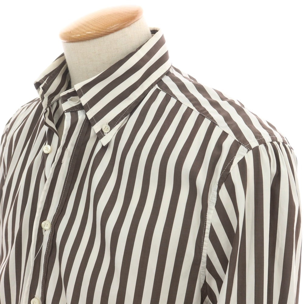 【中古】ブルネロクチネリ Brunello Cucinelli コットン ストライプ ボタンダウン カジュアルシャツ ブラウンxホワイト【サイズS】【 状態ランクD 】【 メンズ 】