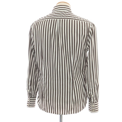 【中古】ブルネロクチネリ Brunello Cucinelli コットン ストライプ ボタンダウン カジュアルシャツ ブラウンxホワイト【サイズS】【 状態ランクD 】【 メンズ 】