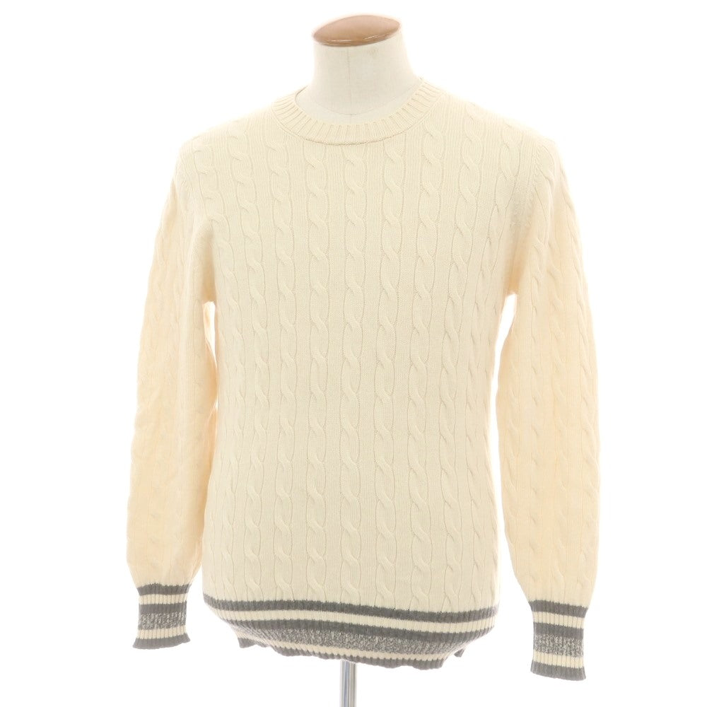 【中古】ブルネロクチネリ Brunello Cucinelli ケーブル編み カシミヤ クルーネック プルオーバーニット オフホワイトxダークグレー【 48 】【 状態ランクB 】【 メンズ 】