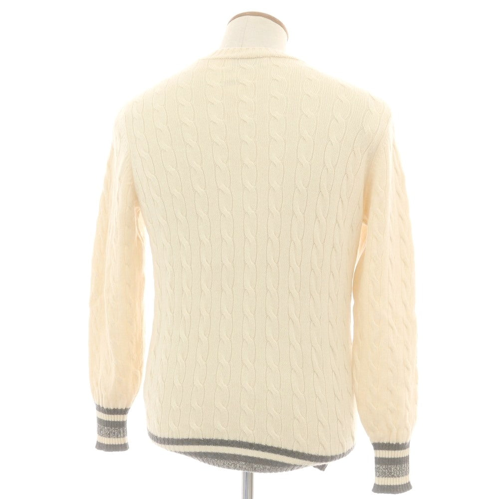【中古】ブルネロクチネリ Brunello Cucinelli ケーブル編み カシミヤ クルーネック プルオーバーニット オフホワイトxダークグレー【 48 】【 状態ランクB 】【 メンズ 】