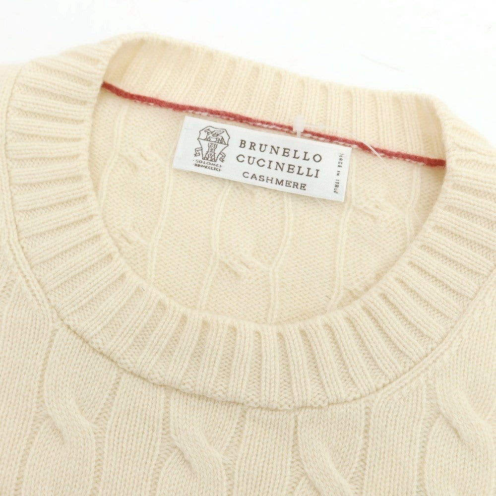 【中古】ブルネロクチネリ Brunello Cucinelli ケーブル編み カシミヤ クルーネック プルオーバーニット オフホワイトxダークグレー【 48 】【 状態ランクB 】【 メンズ 】