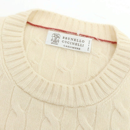 【中古】ブルネロクチネリ Brunello Cucinelli ケーブル編み カシミヤ クルーネック プルオーバーニット オフホワイトxダークグレー【 48 】【 状態ランクB 】【 メンズ 】