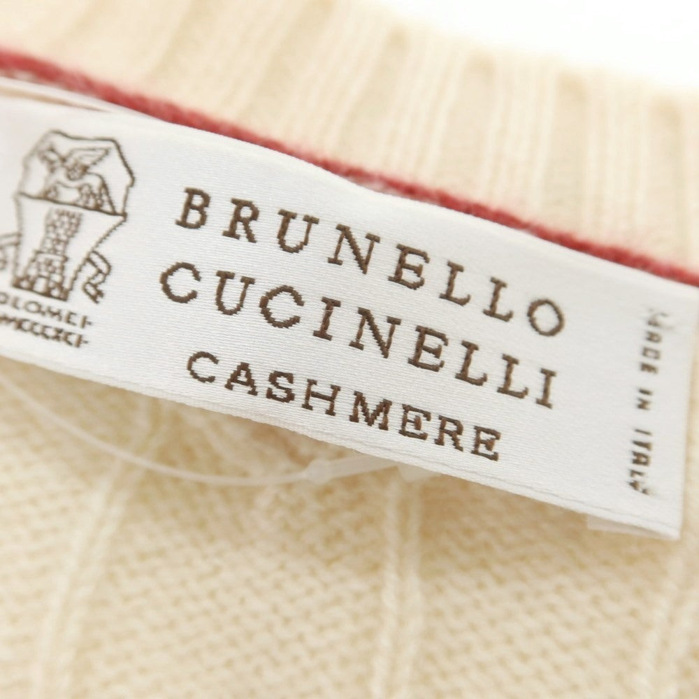 【中古】ブルネロクチネリ Brunello Cucinelli ケーブル編み カシミヤ クルーネック プルオーバーニット オフホワイトxダークグレー【 48 】【 状態ランクB 】【 メンズ 】