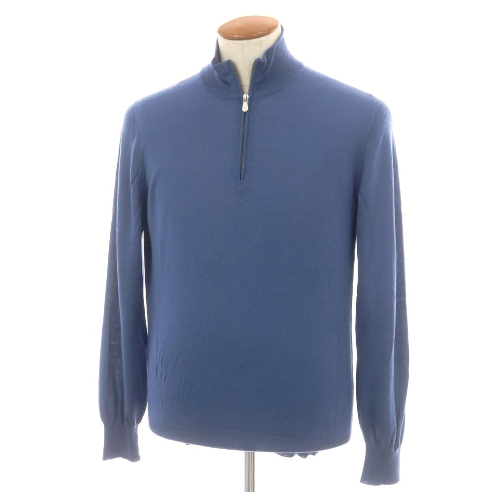 【中古】ブルネロクチネリ Brunello Cucinelli ハイゲージ ウールカシミヤ ハーフジップ プルオーバーニット スモークブルー【 48 】【 状態ランクB 】【 メンズ 】