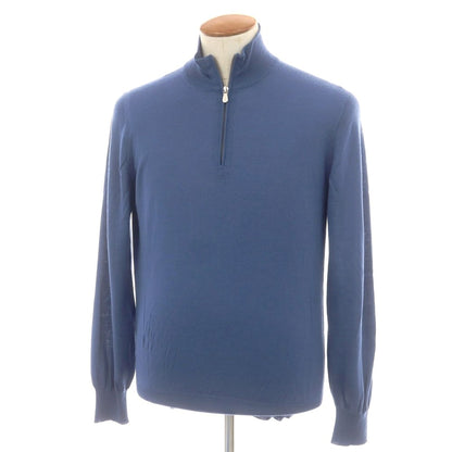 【中古】ブルネロクチネリ Brunello Cucinelli ハイゲージ ウールカシミヤ ハーフジップ プルオーバーニット スモークブルー【 48 】【 状態ランクB 】【 メンズ 】