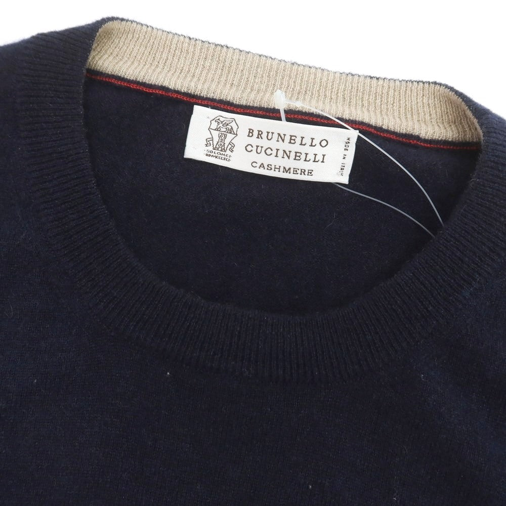 【中古】ブルネロクチネリ Brunello Cucinelli ハイゲージ カシミヤ クルーネック プルオーバーニット ネイビー【 サイズ48 】【 状態ランクB 】【 メンズ 】 [CPD]