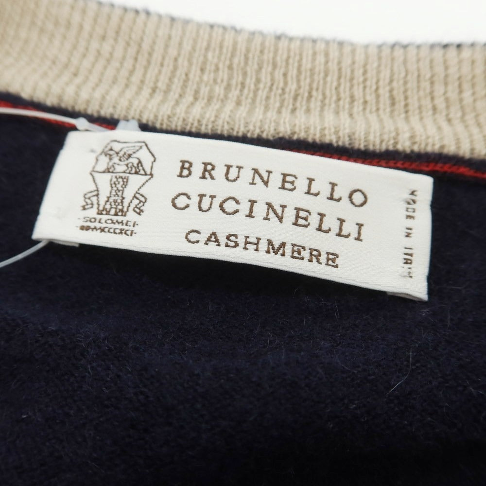 【中古】ブルネロクチネリ Brunello Cucinelli ハイゲージ カシミヤ クルーネック プルオーバーニット ネイビー【 サイズ48 】【 状態ランクB 】【 メンズ 】 [CPD]