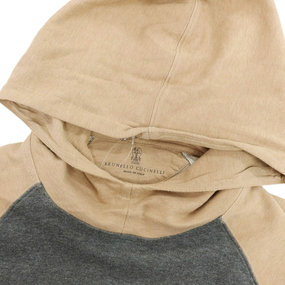 【中古】ブルネロクチネリ Brunello Cucinelli コットンナイロン ジャージー プルオーバー パーカー グレーxベージュ【サイズM】【 状態ランクB 】【 メンズ 】 [CPD]