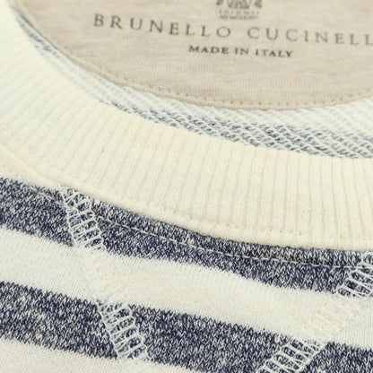 【中古】ブルネロクチネリ Brunello Cucinelli コットンリネン ボーダー クルーネック スウェット ネイビーxホワイト【 M 】【 状態ランクC 】【 メンズ 】