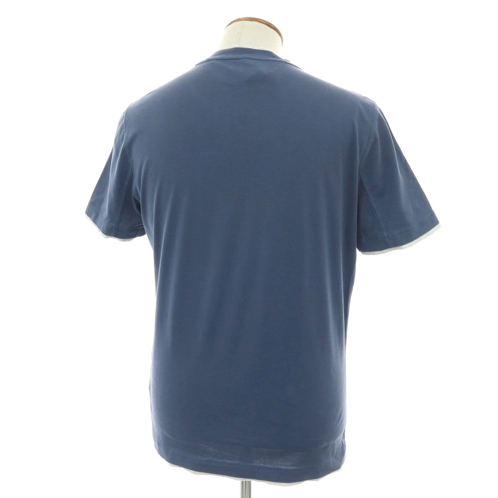 【中古】ブルネロクチネリ Brunello Cucinelli コットン クルーネック レイヤード風 半袖Ｔシャツ ライトネイビー系xライトグレー【 M 】【 状態ランクC 】【 メンズ 】