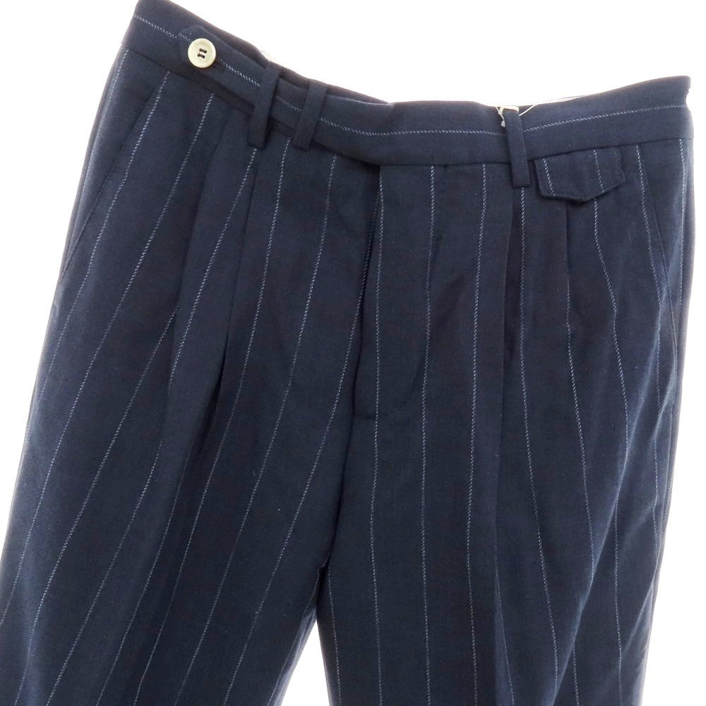 【中古】【未使用】ブルネロクチネリ Brunello Cucinelli コットンウール ストライプ ドレススラックスパンツ ネイビーxホワイト【 46 】【 状態ランクS 】【 メンズ 】