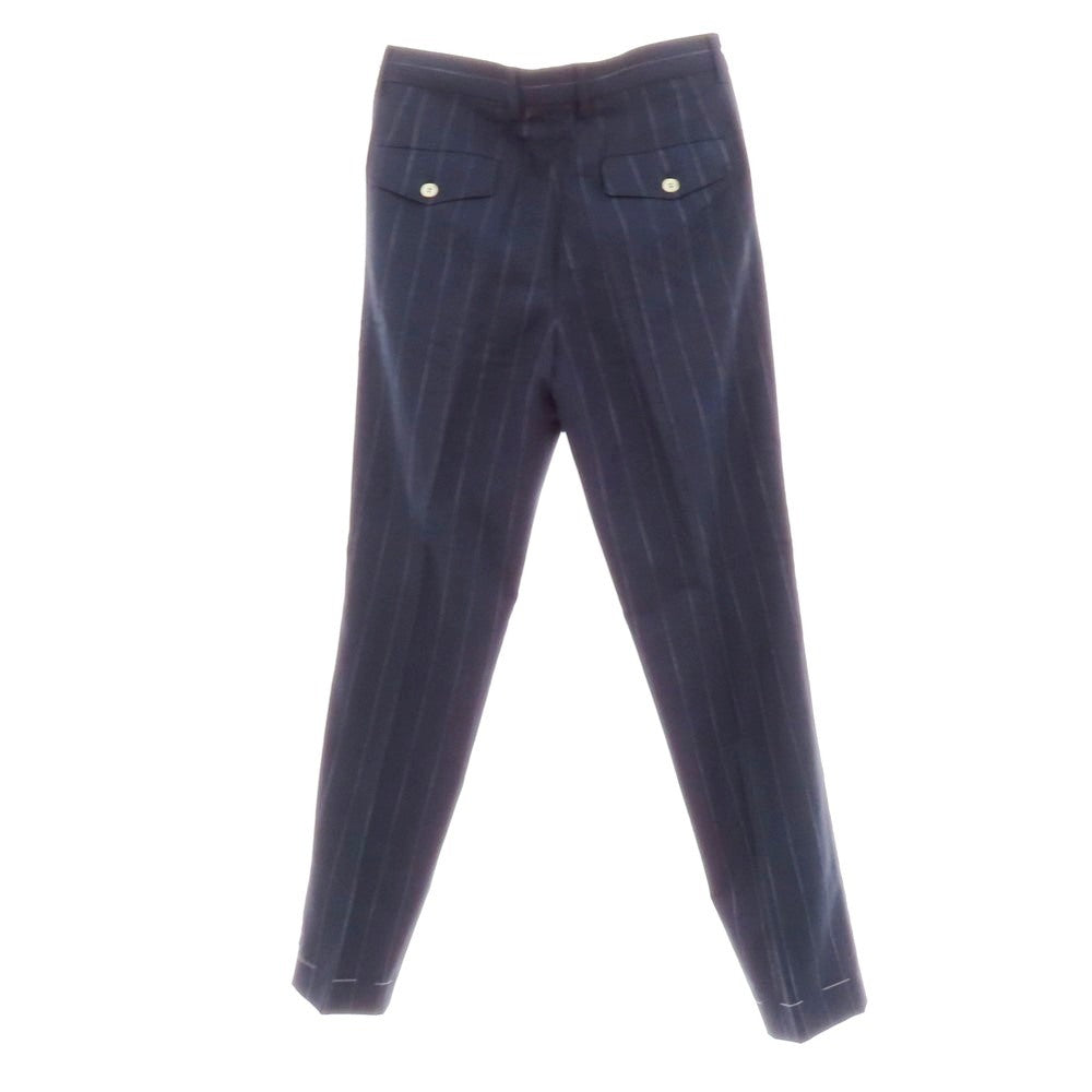 【中古】【未使用】ブルネロクチネリ Brunello Cucinelli コットンウール ストライプ ドレススラックスパンツ ネイビーxホワイト【 46 】【 状態ランクS 】【 メンズ 】