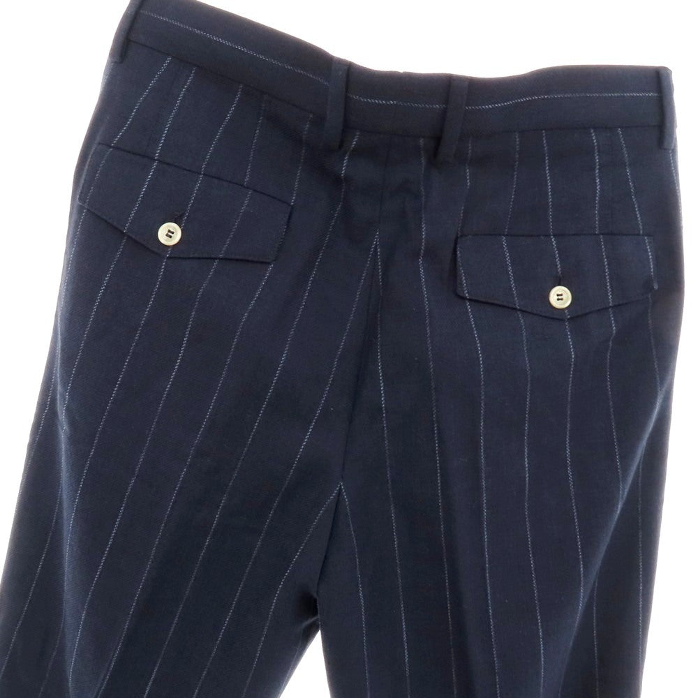 【中古】【未使用】ブルネロクチネリ Brunello Cucinelli コットンウール ストライプ ドレススラックスパンツ ネイビーxホワイト【 46 】【 状態ランクS 】【 メンズ 】