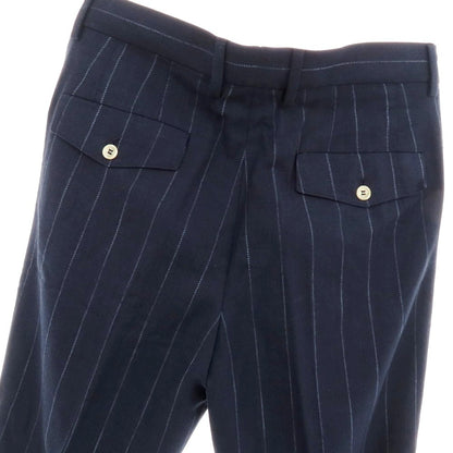 【中古】【未使用】ブルネロクチネリ Brunello Cucinelli コットンウール ストライプ ドレススラックスパンツ ネイビーxホワイト【 46 】【 状態ランクS 】【 メンズ 】