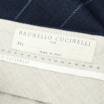 【中古】【未使用】ブルネロクチネリ Brunello Cucinelli コットンウール ストライプ ドレススラックスパンツ ネイビーxホワイト【 46 】【 状態ランクS 】【 メンズ 】