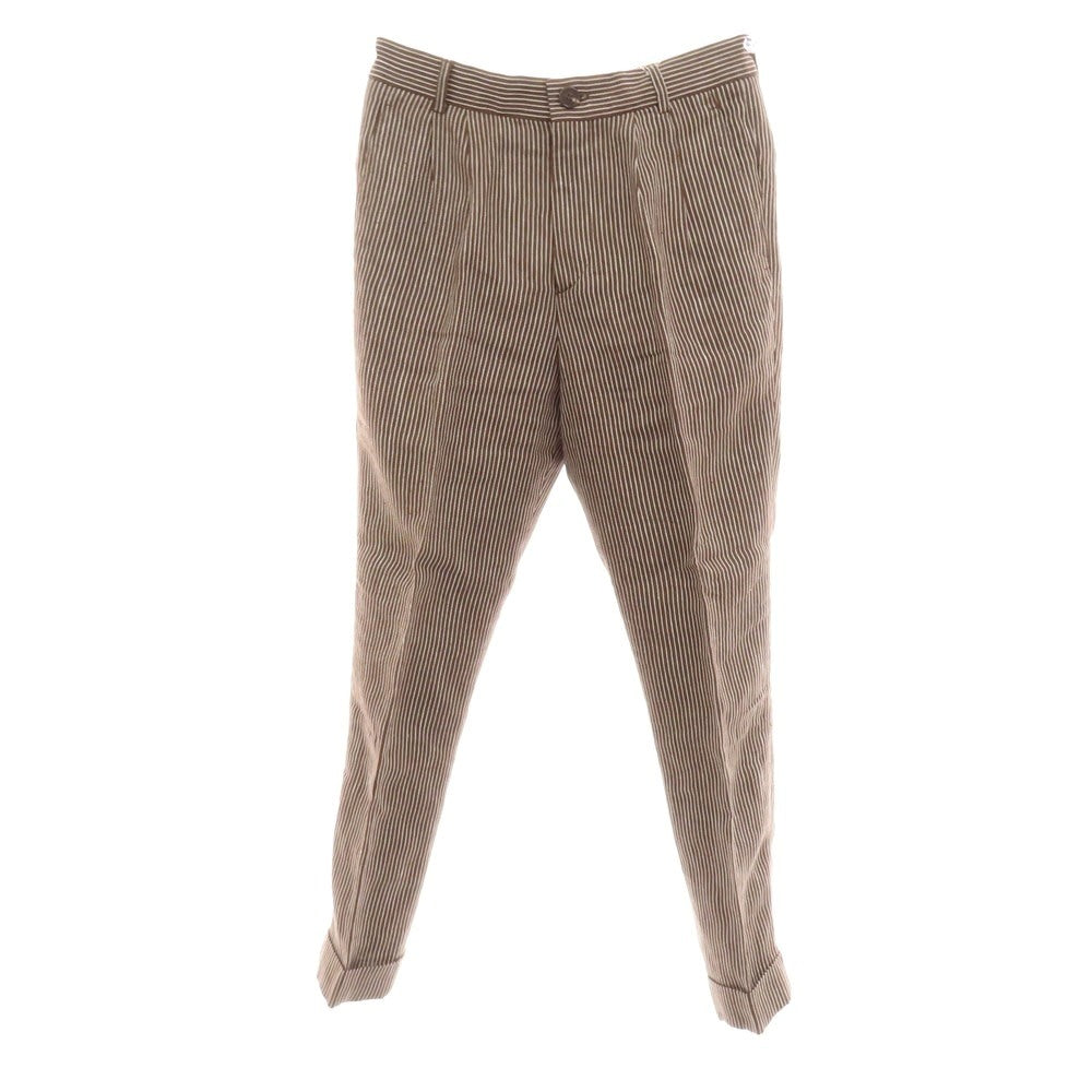 【中古】ブルネロクチネリ Brunello Cucinelli リネン ストライプ カジュアルスラックスパンツ ブラウンxホワイト【サイズ44】【 状態ランクB 】【 メンズ 】[CPD]