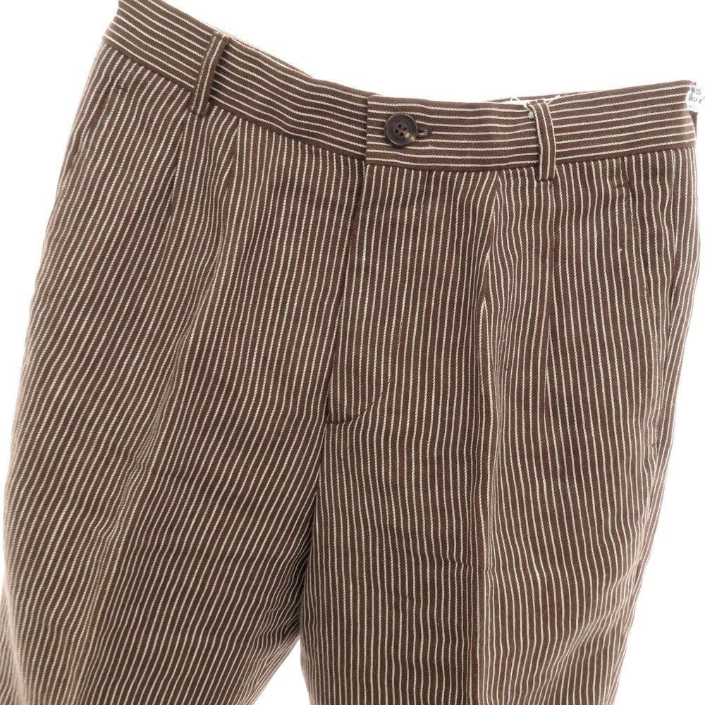 【中古】ブルネロクチネリ Brunello Cucinelli リネン ストライプ カジュアルスラックスパンツ ブラウンxホワイト【サイズ44】【 状態ランクB 】【 メンズ 】[CPD]