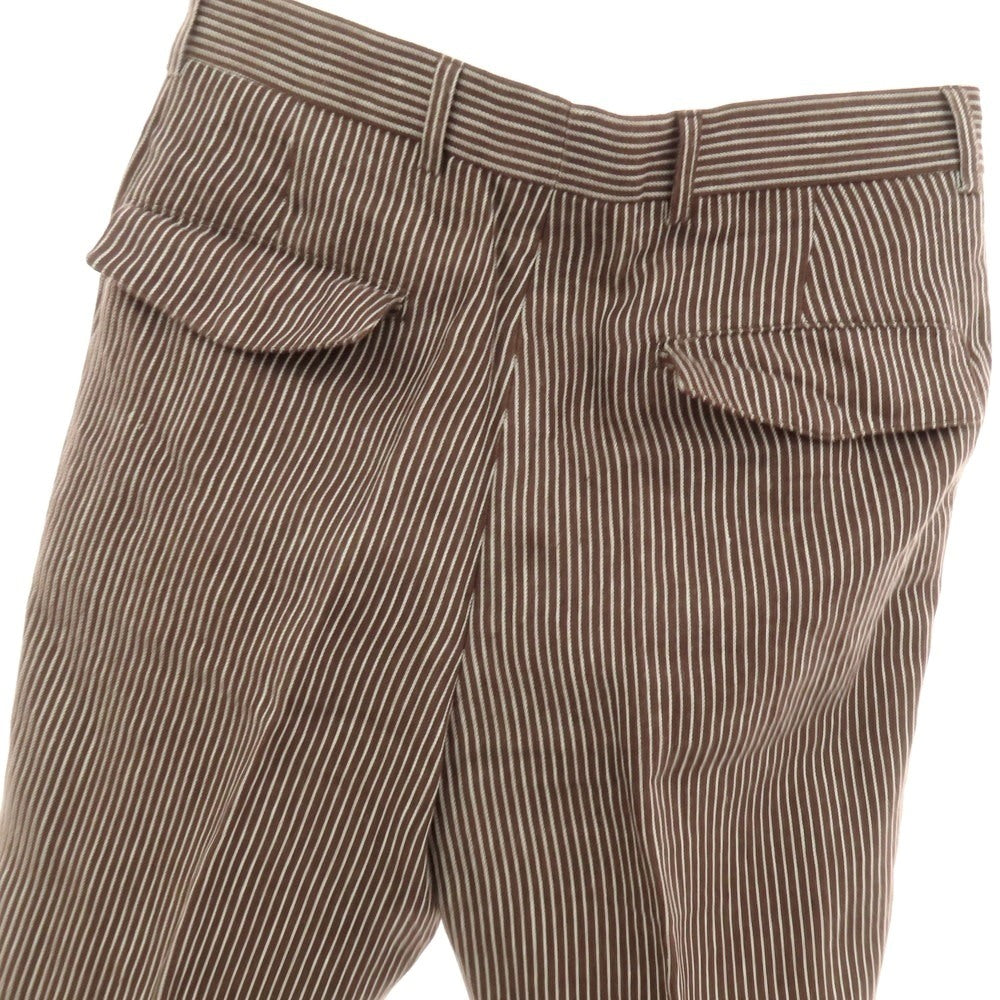 【中古】ブルネロクチネリ Brunello Cucinelli リネン ストライプ カジュアルスラックスパンツ ブラウンxホワイト【サイズ44】【 状態ランクB 】【 メンズ 】[CPD]