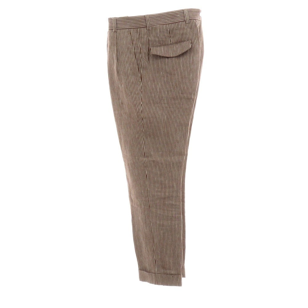 【中古】ブルネロクチネリ Brunello Cucinelli リネン ストライプ カジュアルスラックスパンツ ブラウンxホワイト【サイズ44】【 状態ランクB 】【 メンズ 】[CPD]