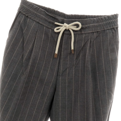 【中古】ブルネロクチネリ Brunello Cucinelli ウール ストライプ イージースラックスパンツ ダークグレーxアッシュブラウン【 44 】【 状態ランクB 】【 メンズ 】