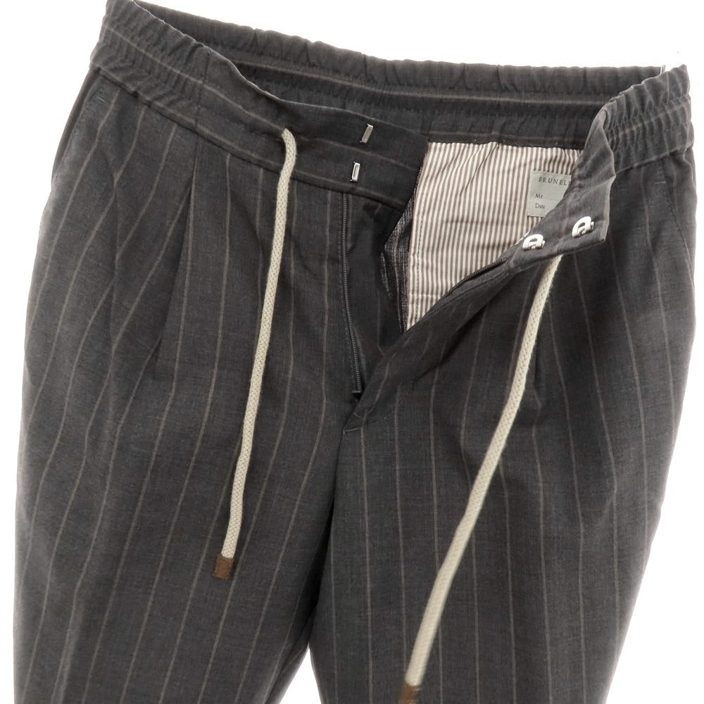 【中古】ブルネロクチネリ Brunello Cucinelli ウール ストライプ イージースラックスパンツ ダークグレーxアッシュブラウン【 44 】【 状態ランクB 】【 メンズ 】