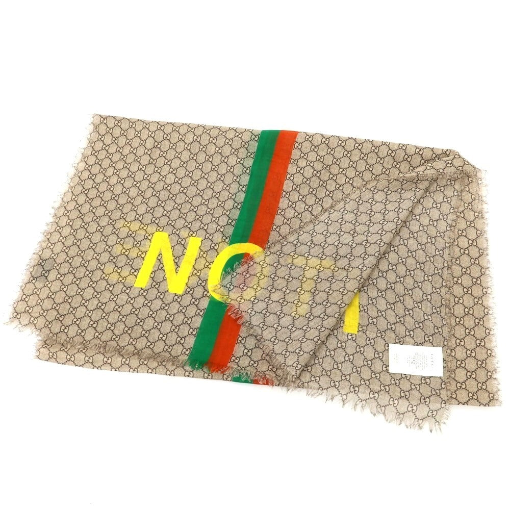 【中古】グッチ GUCCI FAKE NOT ウール ストール グレーベージュ【 状態ランクB 】【 メンズ 】