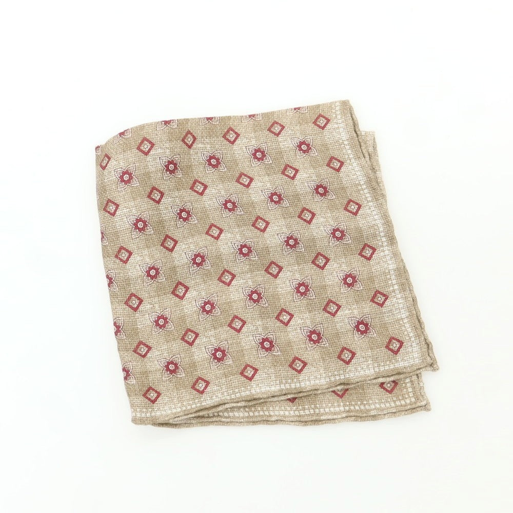 【中古】ブルネロクチネリ Brunello Cucinelli リネンコットン プリント ポケットチーフ ブラウンxワインレッド【 状態ランクB 】【 メンズ 】