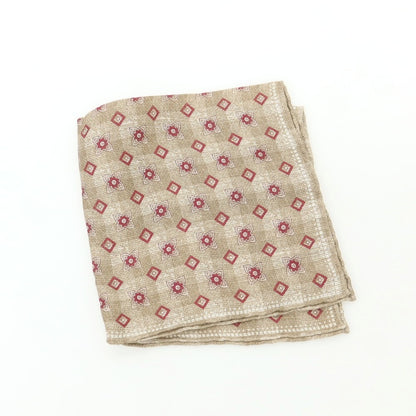 【中古】ブルネロクチネリ Brunello Cucinelli リネンコットン プリント ポケットチーフ ブラウンxワインレッド【 状態ランクB 】【 メンズ 】