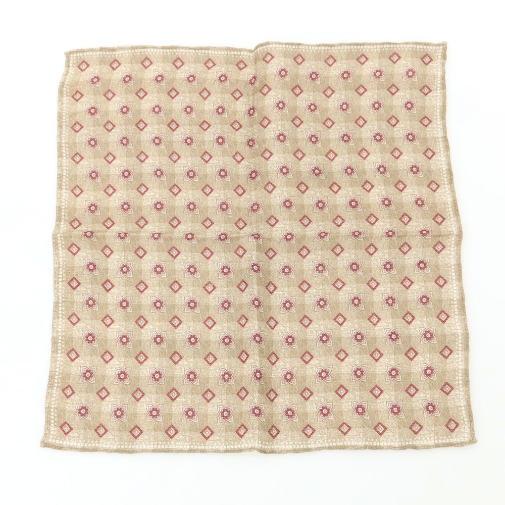 【中古】ブルネロクチネリ Brunello Cucinelli リネンコットン プリント ポケットチーフ ブラウンxワインレッド【 状態ランクB 】【 メンズ 】