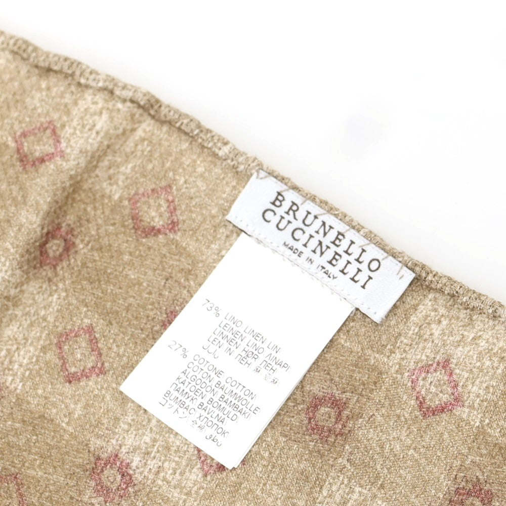 【中古】ブルネロクチネリ Brunello Cucinelli リネンコットン プリント ポケットチーフ ブラウンxワインレッド【 状態ランクB 】【 メンズ 】