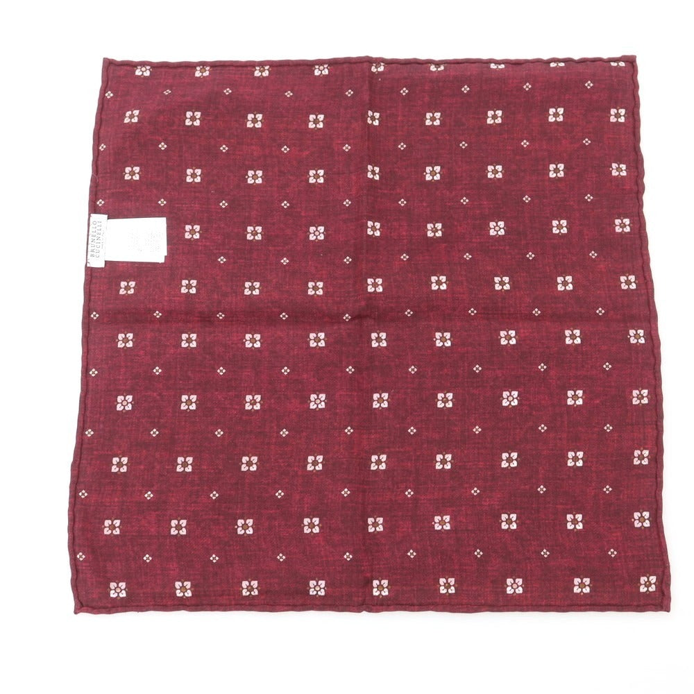 【中古】ブルネロクチネリ Brunello Cucinelli シルクコットン プリント ポケットチーフ ボルドー【 状態ランクB 】【 メンズ 】