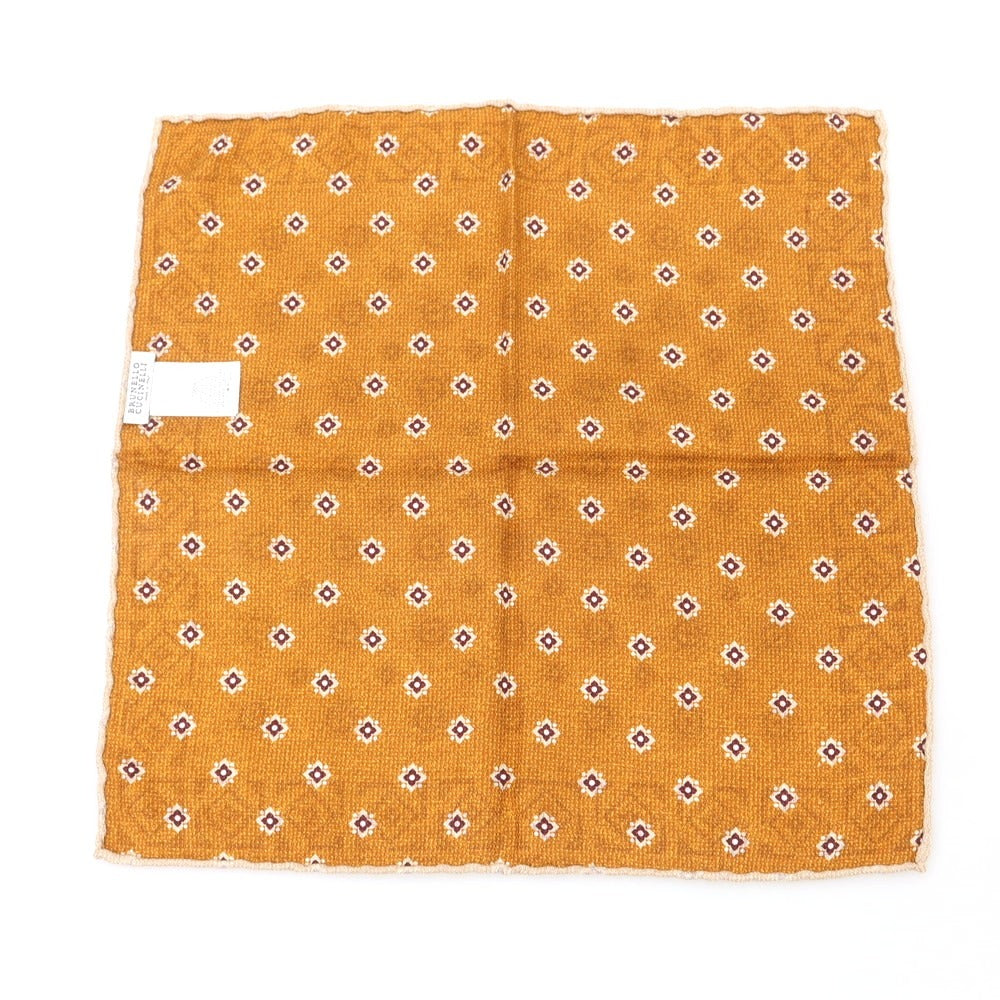 【中古】ブルネロクチネリ Brunello Cucinelli シルク プリント ポケットチーフ ライトベージュxブラウン【 状態ランクB 】【 メンズ 】