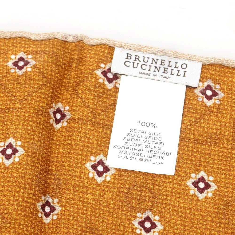 【中古】ブルネロクチネリ Brunello Cucinelli シルク プリント ポケットチーフ ライトベージュxブラウン【 状態ランクB 】【 メンズ 】