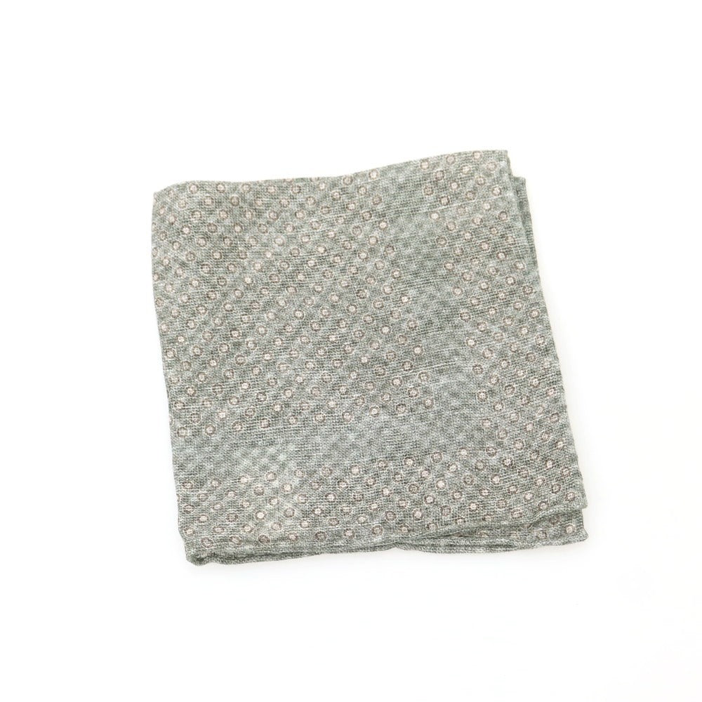 【中古】ブルネロクチネリ Brunello Cucinelli リネンコットン プリント ポケットチーフ ホワイトグリーン【 状態ランクB 】【 メンズ 】