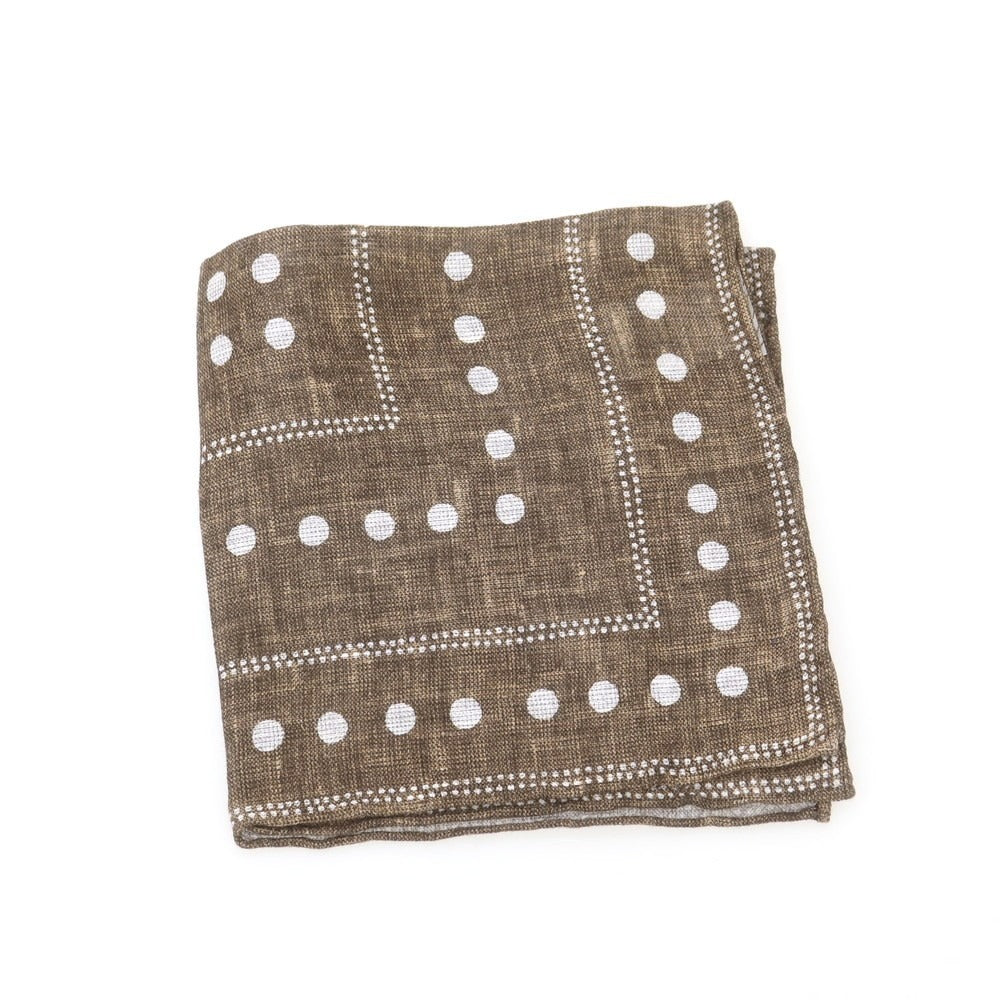 【中古】ブルネロクチネリ Brunello Cucinelli リネンコットン プリント ポケットチーフ ブラウン【 状態ランクB 】【 メンズ 】
