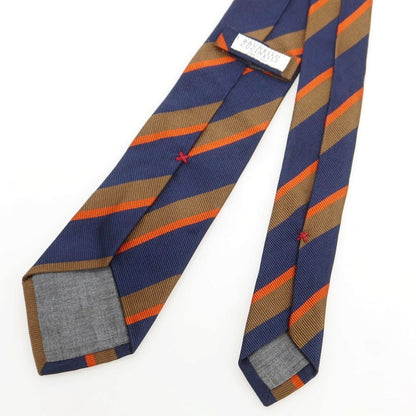 【中古】ブルネロクチネリ Brunello Cucinelli シルク ストライプ柄ネクタイ ネイビーxブラウン【 状態ランクB 】【 メンズ 】