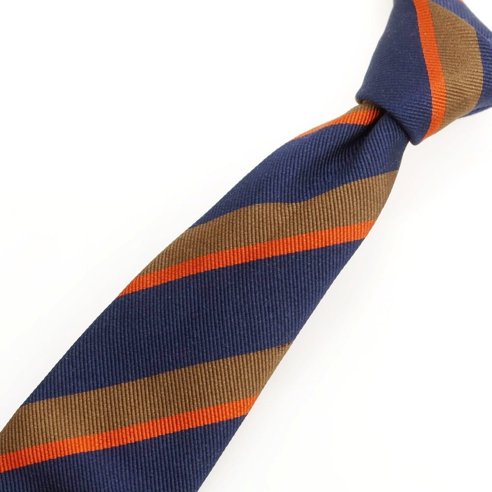 【中古】ブルネロクチネリ Brunello Cucinelli シルク ストライプ柄ネクタイ ネイビーxブラウン【 状態ランクB 】【 メンズ 】
