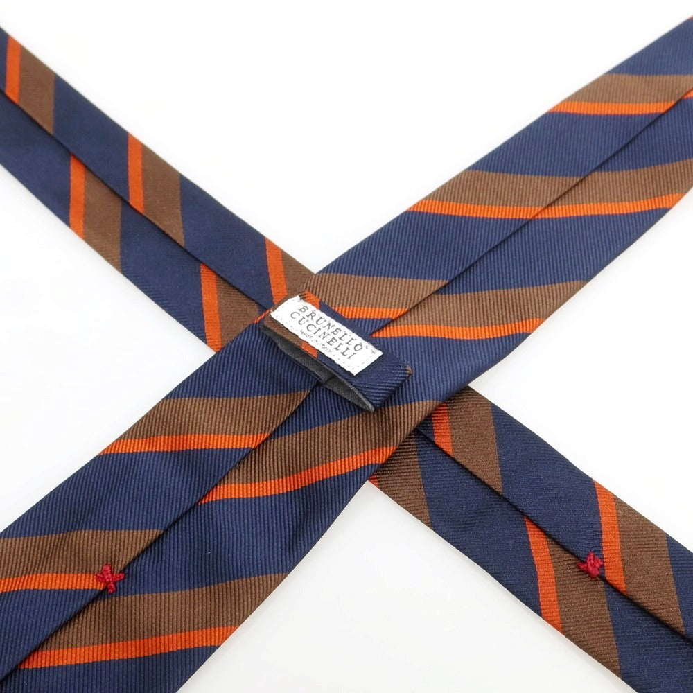 新品未使用　BUNELLO CUCINELLI ネイビー ストライプ ネクタイ SALE10%OFF/返品不可】【中古】ブルネロクチネリ Brunello Cucinelli
