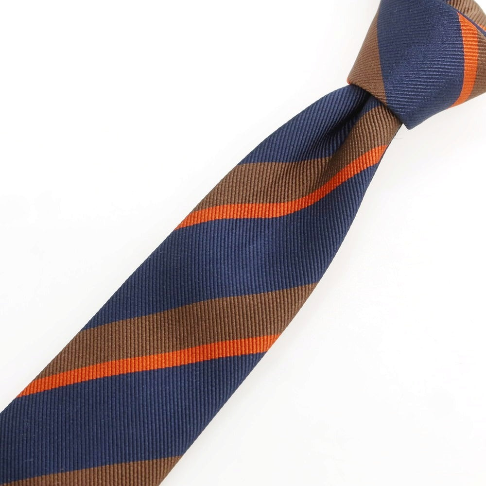 【中古】ブルネロクチネリ Brunello Cucinelli シルク ストライプ柄ネクタイ ネイビーxブラウン【メンズ】 中古】ブルネロクチネリ Brunello Cucinelli シルク ストライプ柄