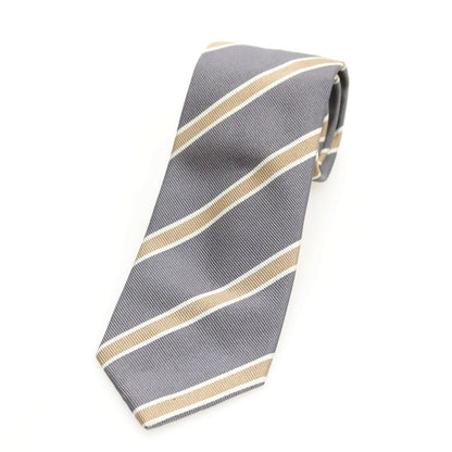 【中古】ブルネロクチネリ Brunello Cucinelli シルク ストライプ柄ネクタイ グレーxベージュ【 状態ランクB 】【 メンズ 】