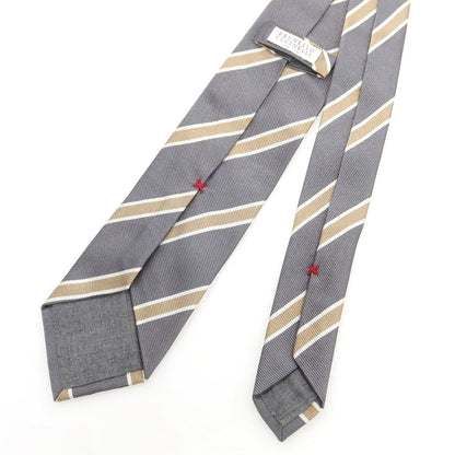【中古】ブルネロクチネリ Brunello Cucinelli シルク ストライプ柄ネクタイ グレーxベージュ【 状態ランクB 】【 メンズ 】