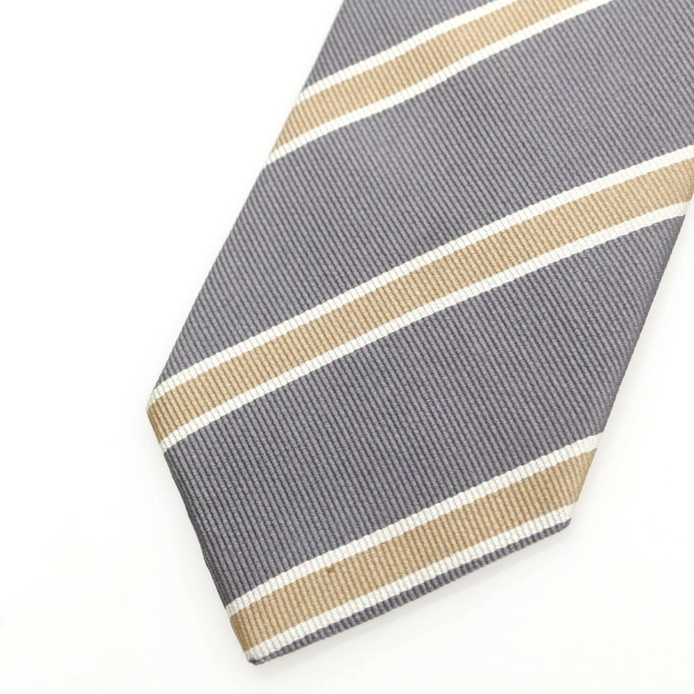 【中古】ブルネロクチネリ Brunello Cucinelli シルク ストライプ柄ネクタイ グレーxベージュ【 状態ランクB 】【 メンズ 】